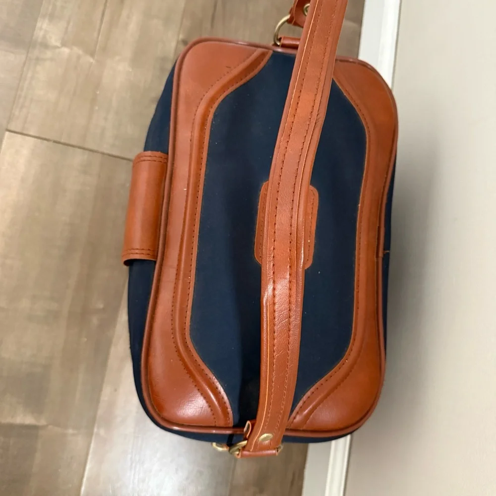 Vintage Sears Travel Train Case Bag Cosmetic Hard Case‎ Wipeable Leather Navy